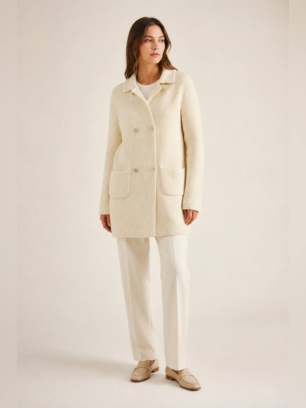 Loro Piana Baby Cashmere Double-Breasted Cardigan Coat Cream S